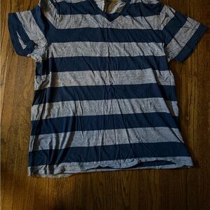 Old Navy Blue and Gray Striped Short Sleeve Tee